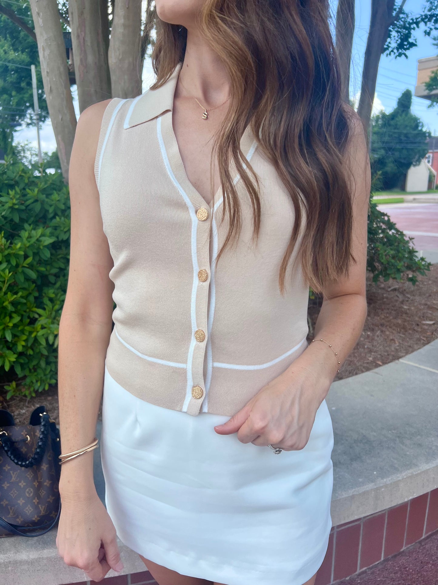 The Madison Button Down Sweater Vest Top