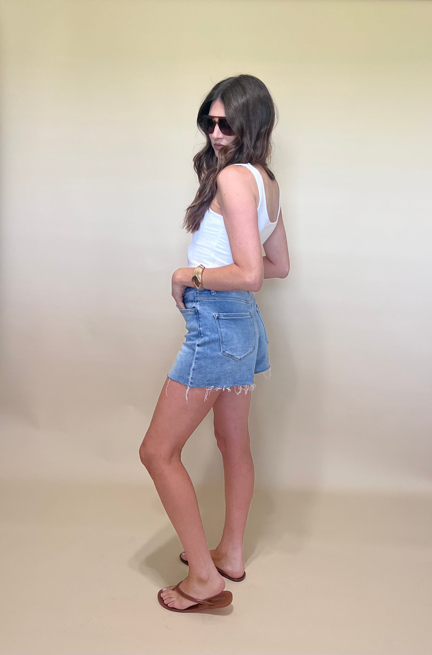Dylan High Rise Distressed Denim Shorts