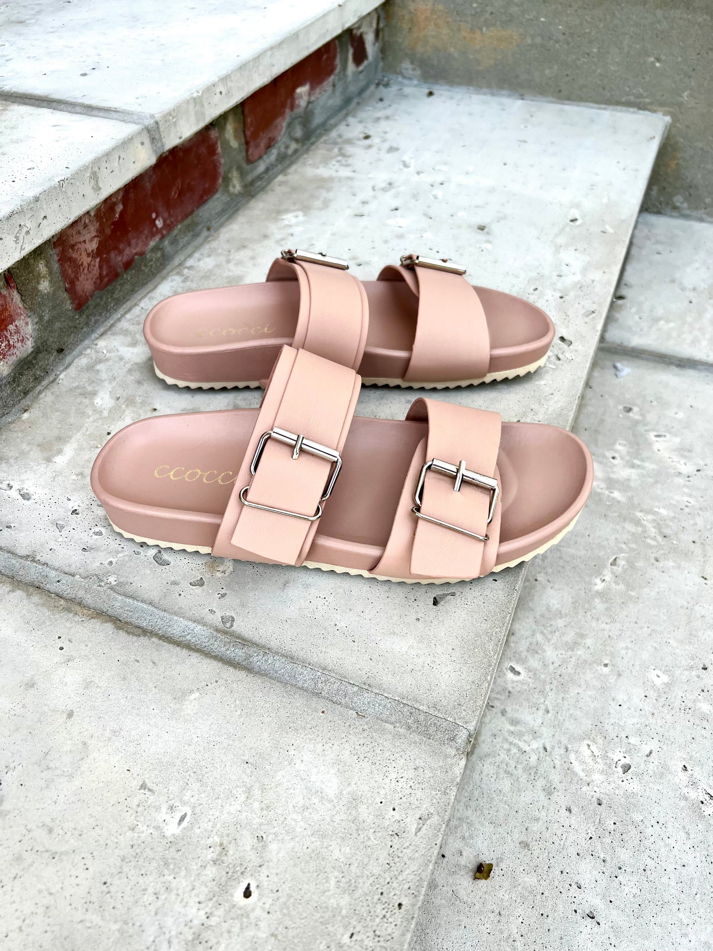 Blush Double Buckle Slides