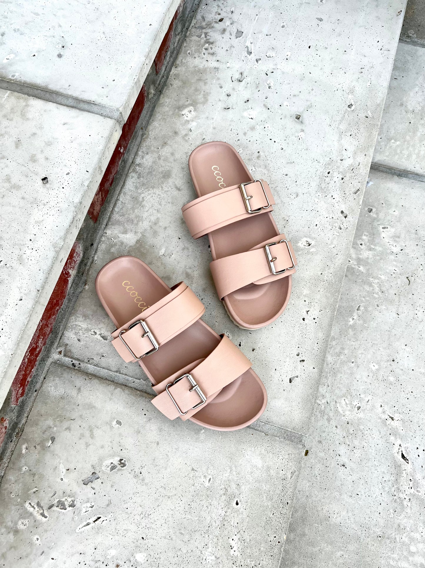 Blush Double Buckle Slides