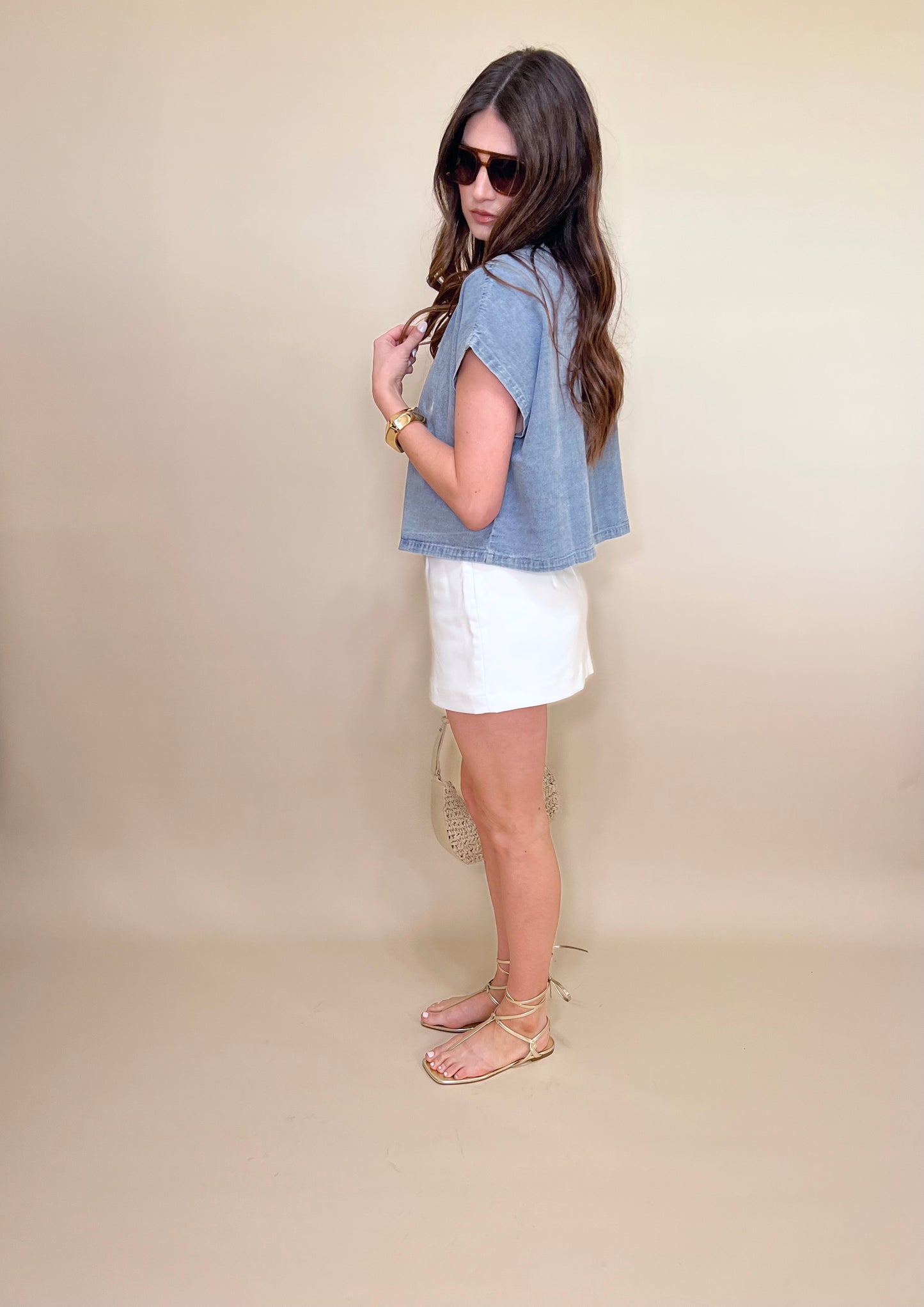 The Cassie Tie Front Denim Blouse