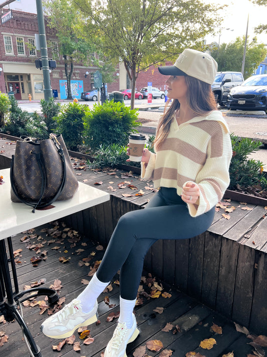 Varsity Taupe Striped Sweater